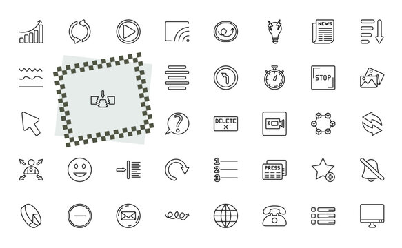 outline user interface icons set - increase success, looping arrows, facetime, disable alarm. editable vector for web and mobile ui