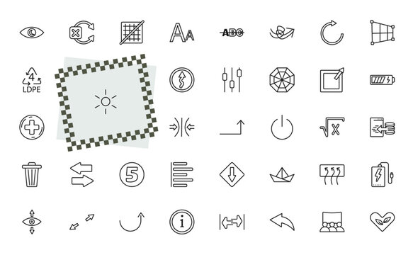 outline user interface icons set - viewer, no tittling, turn off, power bank. editable vector for web and mobile ui