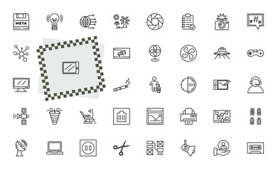 Fototapeta premium outline technology icons set - meta elements, wireless lighting, half hour, battery status. editable vector for web and mobile ui