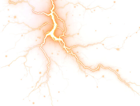 Vibrant orange and yellow lightning bolt striking with energetic glow and branching electrical discharge.