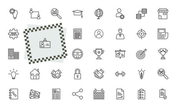 outline strategy icons set - strategy, coaching, presentation, human resources. editable vector for web and mobile ui