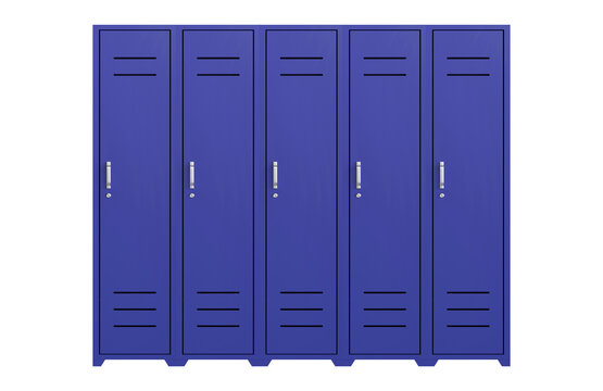 Blue school lockers with open compartments isolated on transparent background