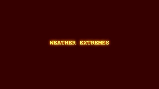 Weather extremes glowing neon layout animation with cyber transmission malfunction and letter scrambling overlay on dark reddish maroon background for global climate abnormality reporting templates
