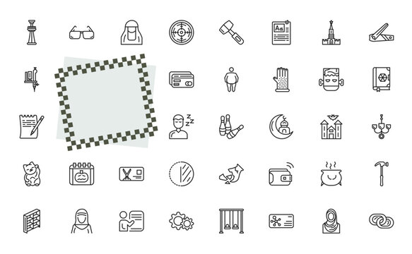 outline other icons set - tower freefall, vintage eyeglasses, mosque and moon, 7 other. editable vector for web and mobile ui