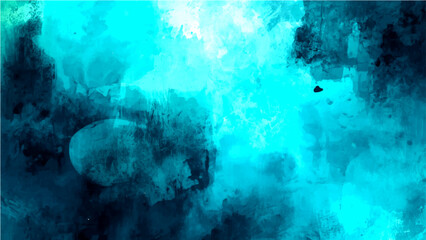 Abstract deep ocean-like space with cyan and navy swirls, a celestial sphere, and mysterious black shape floating, evokes a sense of vastness, tranquility, and wonder © Sanatçi
