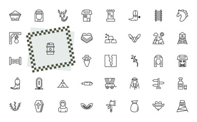 outline desert icons set - mine wagon, cleopatra, lizard, alcohol bottle. editable vector for web and mobile ui © IconArt