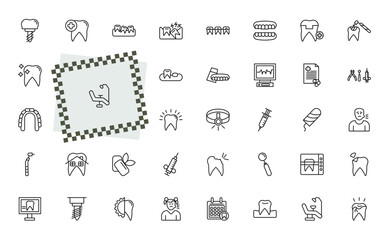 outline dentist icons set - implant, dental care, empty syringe, dental filling. editable vector for web and mobile ui © IconArt