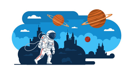 Astronaut Walking on Alien Planet Surface Vector Illustration © Tenor