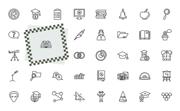 outline education icons set - parasites, scholarship, education, easel. editable vector for web and mobile ui