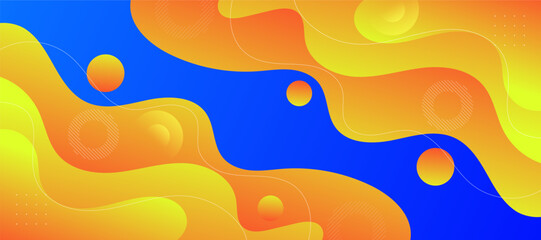 Vibrant wavy abstract background with a fluid gradient of yellow and orange against a striking blue backdrop, creating a dynamic and modern visual © Rion Store
