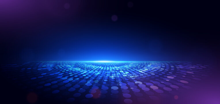 Technology futuristic digital data linking network connection dotted glowing on dark background.