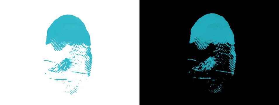 Cyan Fingerprint Isolated on White and Black Background