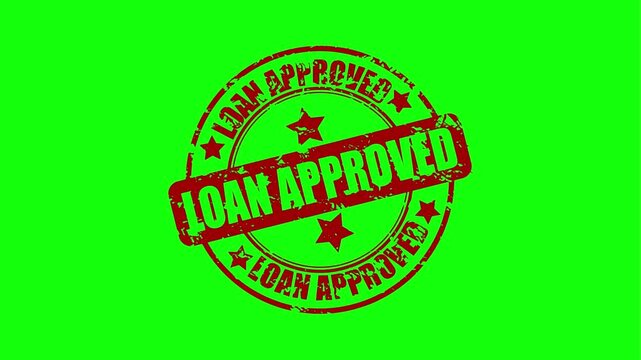 Loan approved rubber stamp animation with grunge texture effect on green screen background