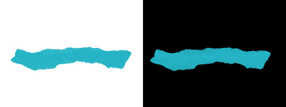 Teal Torn Paper Brushstroke Shape on White and Black Background
