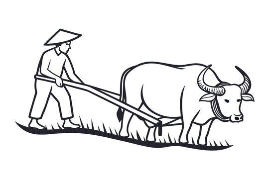 a black silhouette of a farmer plowing a field wit (7)