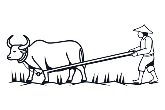 a black silhouette of a farmer plowing a field wit (6)