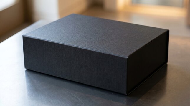 Elegant Pearl Black Skincare Gift Set Box Mockup, Blank Luxury Cosmetic Packaging with Premium Linen Paper Texture and Minimalist Design