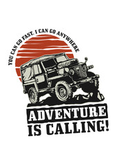 Offroad 4x4 truck adventure is calling vintage sunset illustration © InkMasters 