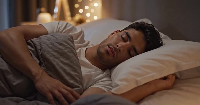 Man Sleeping Peacefully in Bed.