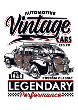 Vintage classic car retro legendary custom automotive illustration