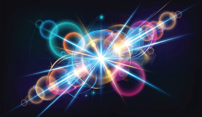 Fototapeta premium Abstract colorful light flare effect on dark background
