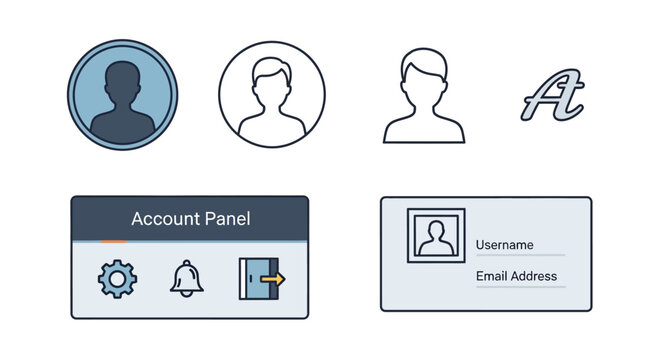 User account panel and profile icons.