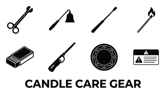 Candle care gear safety equipment accessories for lighting trimming and extinguishing candles.