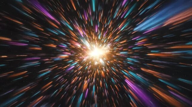 Colorful light speed motion blur in deep space galaxy tunnel