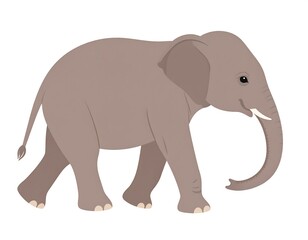 Fototapeta premium A side view of a gray African elephant with its trunk raised. The animal is walking on a white background