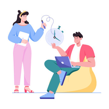 Flat illustration of people sharing ideas during a brainstorming session.
