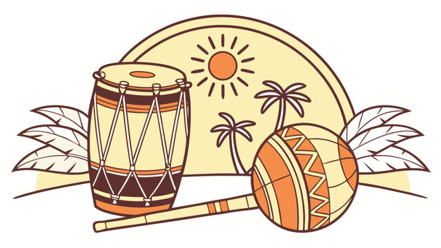 Brazilian capoeirista day illustration with traditional instruments, tropical elements and cultural symbols
