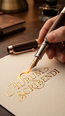 Fototapeta premium Elegant Hand Writing with Gold Foil Script on Paper