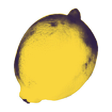 Whole lemon fruit in retro pop art style. Bold yellow citrus. Mediterranean cutout, Italian vibes, summer party clipart. Modern retro mixed media vector illustration for collage and scrapbook