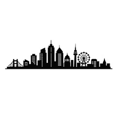 Obraz premium Modern City Skyline Silhouette with Ferris Wheel and Bridge