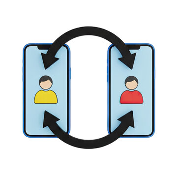 Two Phones Exchanging Data with Arrows