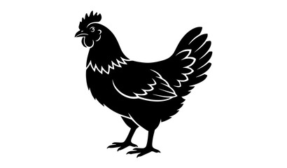 Rooster black silhouette icon, proud farm chicken standing side view vector. © MstNadiya