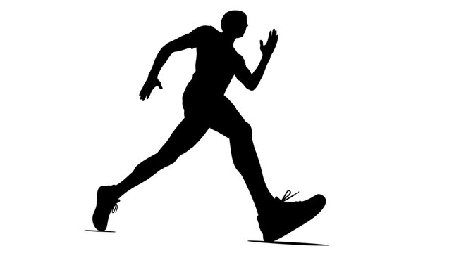 Silhouette of a runner in motion, isolated on white background.