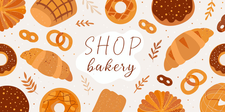 bakery seamless pattern with pastries and bread illustrated style