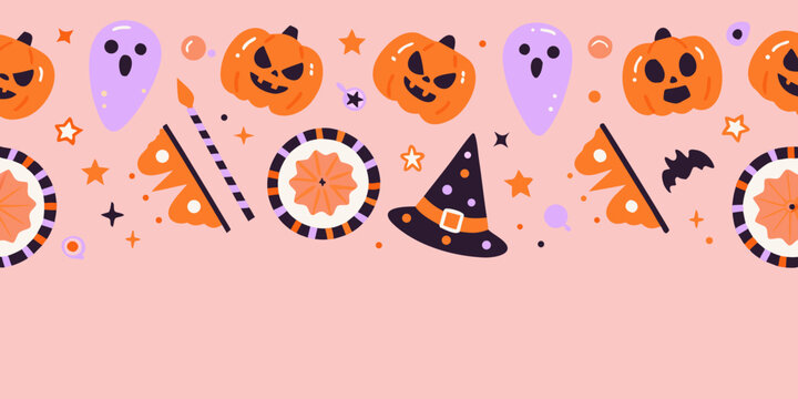 halloween pattern with pumpkins ghosts and witch hats
