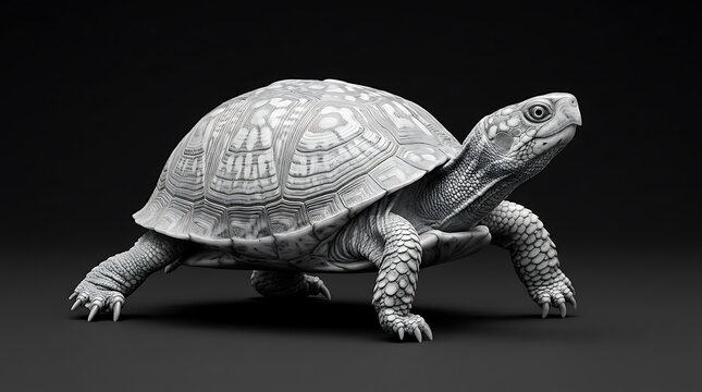 Detailed close-up shot of a turtle with a unique patterned shell and scaly legs