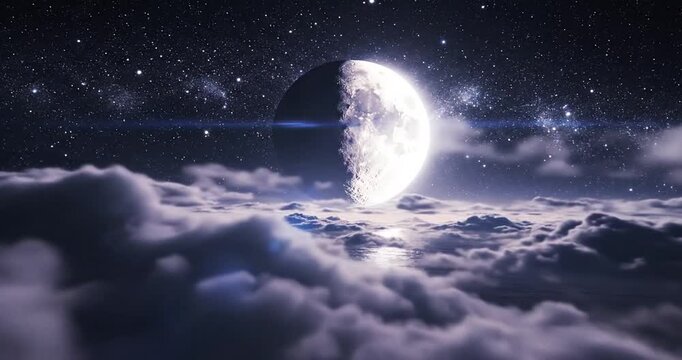 Moonlight on Cloudy Night Sky.