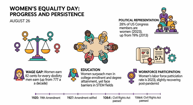 Women Equality Day Infographic with Statistics and Timeline