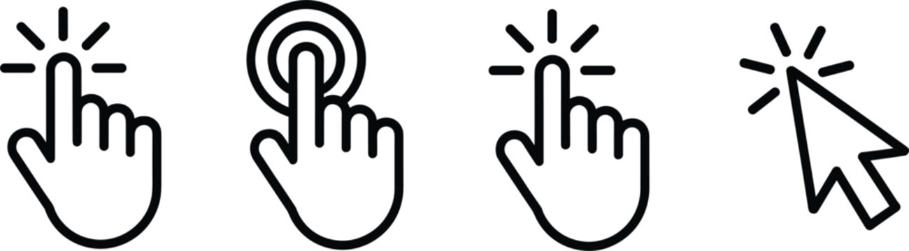 Hand cursor click icon collection with touchscreen pointer symbols vector illustration isolated outline design set for interface