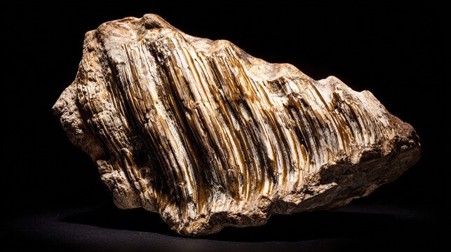 apportionment. Close-up of a mammoth molar fossil with distinct ridges and texture. STEM education sheets, lab safety posters, designed for biotech research communications, used by ui designers.
