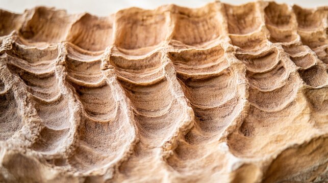apportionment. Close-up of a mammoth molar fossil with distinct ridges and texture. STEM education sheets, lab safety posters, designed for biotech research communications, used by ui designers.