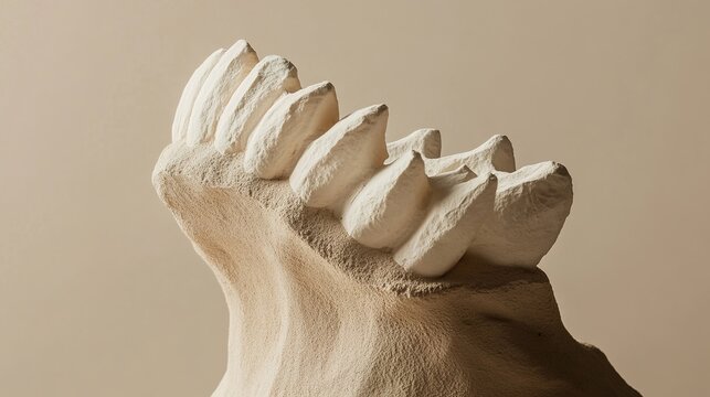 apportionment. Close-up of a mammoth molar fossil with distinct ridges and texture. STEM education sheets, lab safety posters, designed for biotech research communications, used by ui designers.