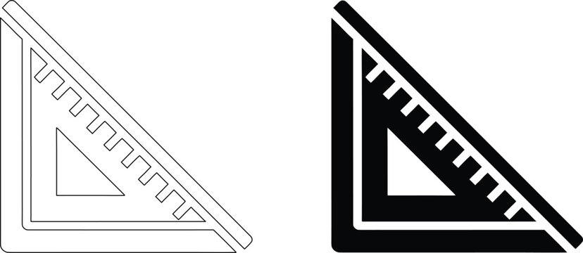 Triangle ruler black silhouette. geometry tool in outline and glyph style. measurement concept.