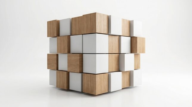 Modern wooden and white cube storage unit