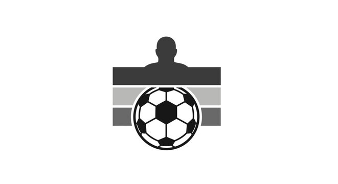 Silhouette of a person behind a soccer ball and abstract layers.