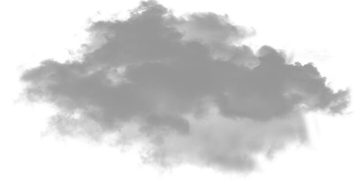 Fluffy white cloud floating on a transparent background with no other elements